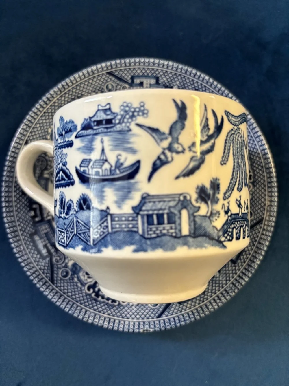 Churchill Blue Willow Porcelain Saucer and Cup Set